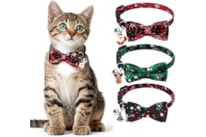 3 Pcs Christmas Cat Collars with Bow Tie and Bells, Breakaway Plaid Kitten Collar Adjustable Buckle with Pendant for Girls an
