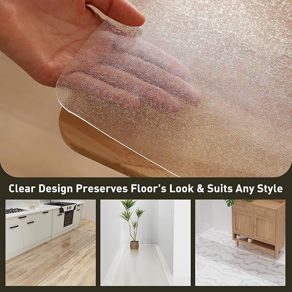 3’X20′ VINYL RUNNER RUG FOR HALLWAY, CLEAR WATERPROOF KITCHEN MAT FOR FLOOR, NON-SLIP PLASTIC FLOOR MAT FOR ENTRYWAY, EASY CLEAN DURABLE AREA MAT FOR BEDROOM, LAUNDRY ROOM