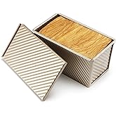monfish Pullman Loaf Pan w Cover Bread Toast Mold corrugated loaf Pan w lid 1lb dough Alluminumed Steel Non Stick Gold (8.5X4.75X4.375INCH)