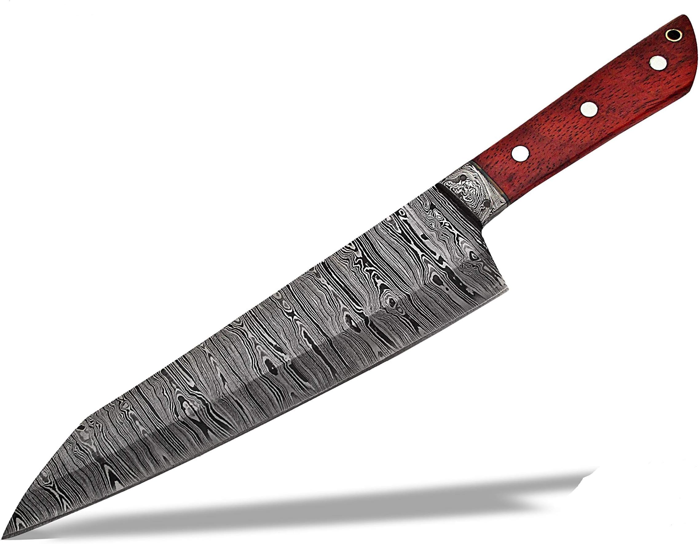 TNZ-554 USA Damascus Handmade SANTOKU Chef Knife 13″ Long, 8″ Blade , 9 oz , Handmade Damascus Sharp Chef Kitchen Sushi knife With Leather Cover >>> TNZ Hand Made Damascus knives