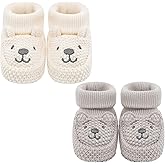 DUONITITI Newborn Shoes Knit Soft Baby Sock Booties for Infant Boys Girls First Walking 2 Pairs, 0-3 Months