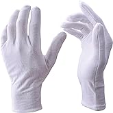Zealor 12 Pairs White Cotton Gloves Soft Cloth Dust Hand Gloves Work for Men Women Art Crafting Handling, Eczema, BBQ, Coin Jewelry Watch Inspection, Dry Hands Sleeping, Archival, Large