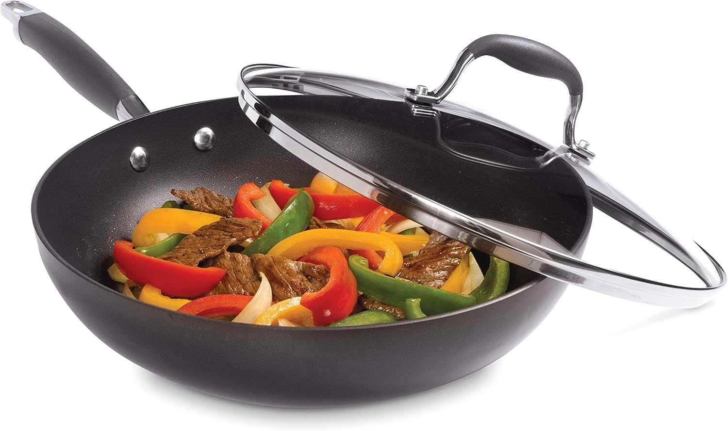 Anolon Advanced Hard Anodized Nonstick Frying Pan/ Fry Pan/ Saute Pan/ All Purpose Pan with Lid - 12 Inch, Gray: Cookware: Kitchen & Dining