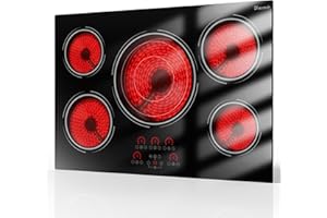 Disaenvir 30 Inch Electric Cooktop - 9000W Powerful 5 Burner Electric Stovetop, 220V Built-in Ceramic Stove 30 Inches with Triple Ring, Timer, Safety Lock, Pause, 220V-240V Hard Wired (No Plug)