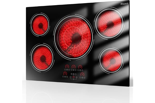 Disaenvir 30 Inch Electric Cooktop 9000W Built-in 5 Burner 240V Hard Wired | Cut-out Size: 29.13"x19.3", Powerful 30" Electric Stovetop with Timer, Safety Lock, Pause, Expandable Ring, 220V No Plug