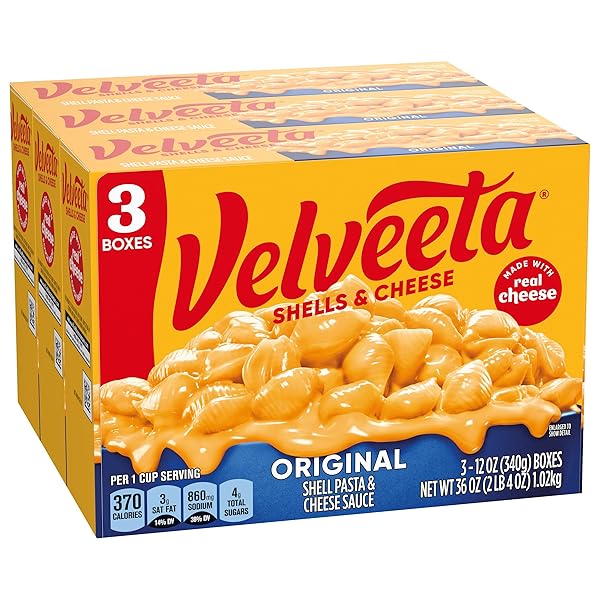 VELVEETA SHELLS & CHEESE ORIGINAL SHELL PASTA & CHEESE SAUCE, 3 CT PACK, 12 OZ BOXES