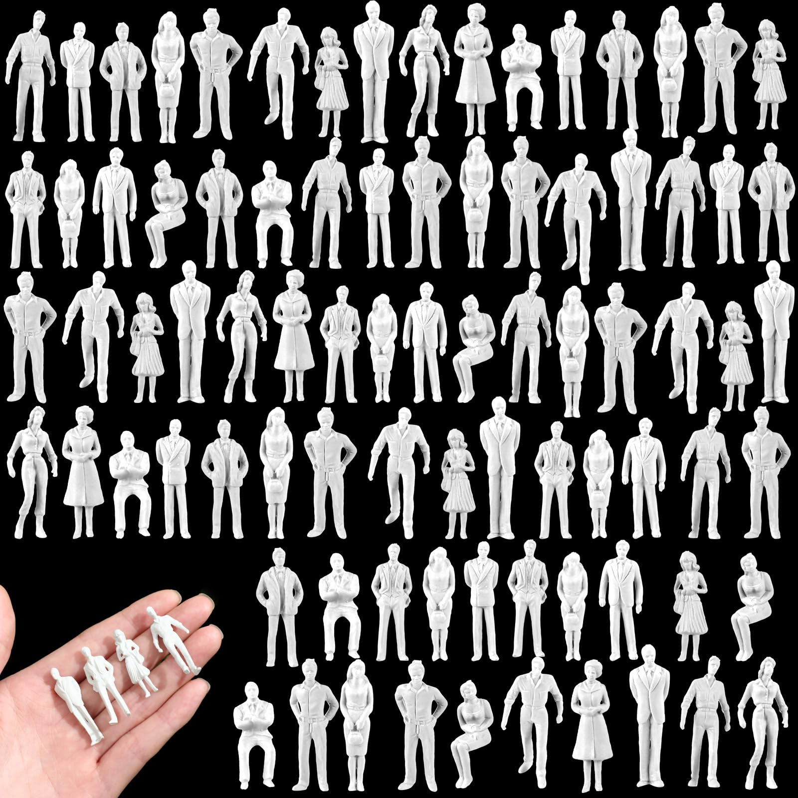 Namalu 100 Pcs, 1: 150 Scale 0.47 inch White Unpainted Mini People Figures Miniature People for Model Trains Architectural Standing and Sitting Mini Diorama Figures for Architectural Project