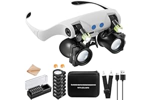 JARLINK Magnifying Glasses with LED Light, Hands Free Magnifier with 14 Interchangeable Lenses 3X 4X 5X 6X 7X 10X 15X, Magnifying Glasses for Close Work, Crafts, Jewelry, Sewing, Electronics Repair
