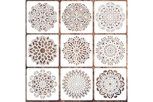 FELIXCRAFT Mandala Stencils for Painting on Wood, 9Pcs 6 Inch Plastic Reusable Stencils for Crafts, Rangoli Stencils for DIY Projects, Painting & Home Decorating