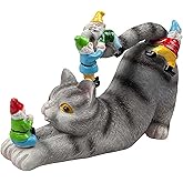 Sraseenomy Adorable Cat with Gnomes Garden Statue, Hand-Painted Resin Outdoor Decor for Patio & Lawn, Unique Gift for Cat Lovers & Mothers, Weatherproof Yard Ornament