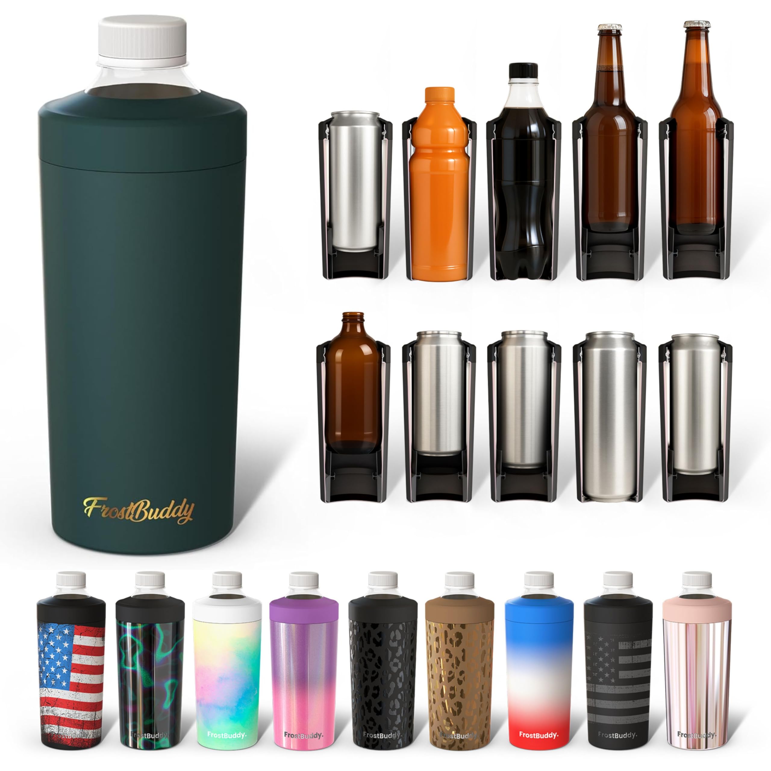 Photo 1 of ***MISSING AN ASSEMBLY PIECE*** Universal Buddy XL Can Cooler by Frost Buddy - Fits 12-ounce, 16-ounce, 20-ounce, and 24-ounce Cans and Bottles - Keep Your Drinks Refreshingly Chilled for over 12 hours Emerald Elegance