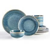 Sweejar Dinnerware Sets Service for 4, 12 pcs Porcelain Plates and Bowls for Kitchen, Housewaring Gift, Chip and Scratch Resistant Dish Set, Handmade Dishwasher and Microwave Safe Plate Set, Blue