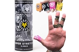 Goat Tape Super Stretchy Thumb Tape - Weightlifting Hook Grip Tape & WOD Tape for Cross Training, Gym Workout Tape, Athletic Finger Wrap - Flexes with Every Move - 15 Feet per Roll (Black 4-Pack)