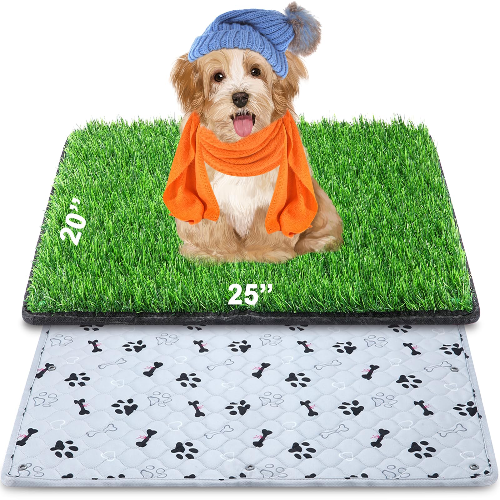 Photo 1 of Dog  Mat With Pee Pad 20×25", Small Dog Litter Box Indoor Artificial Turf Grass Porch Waterproof Patio Potty Tray for Doggie Reusable Washable Pads and Lawn for Replacement for Puppy Training
