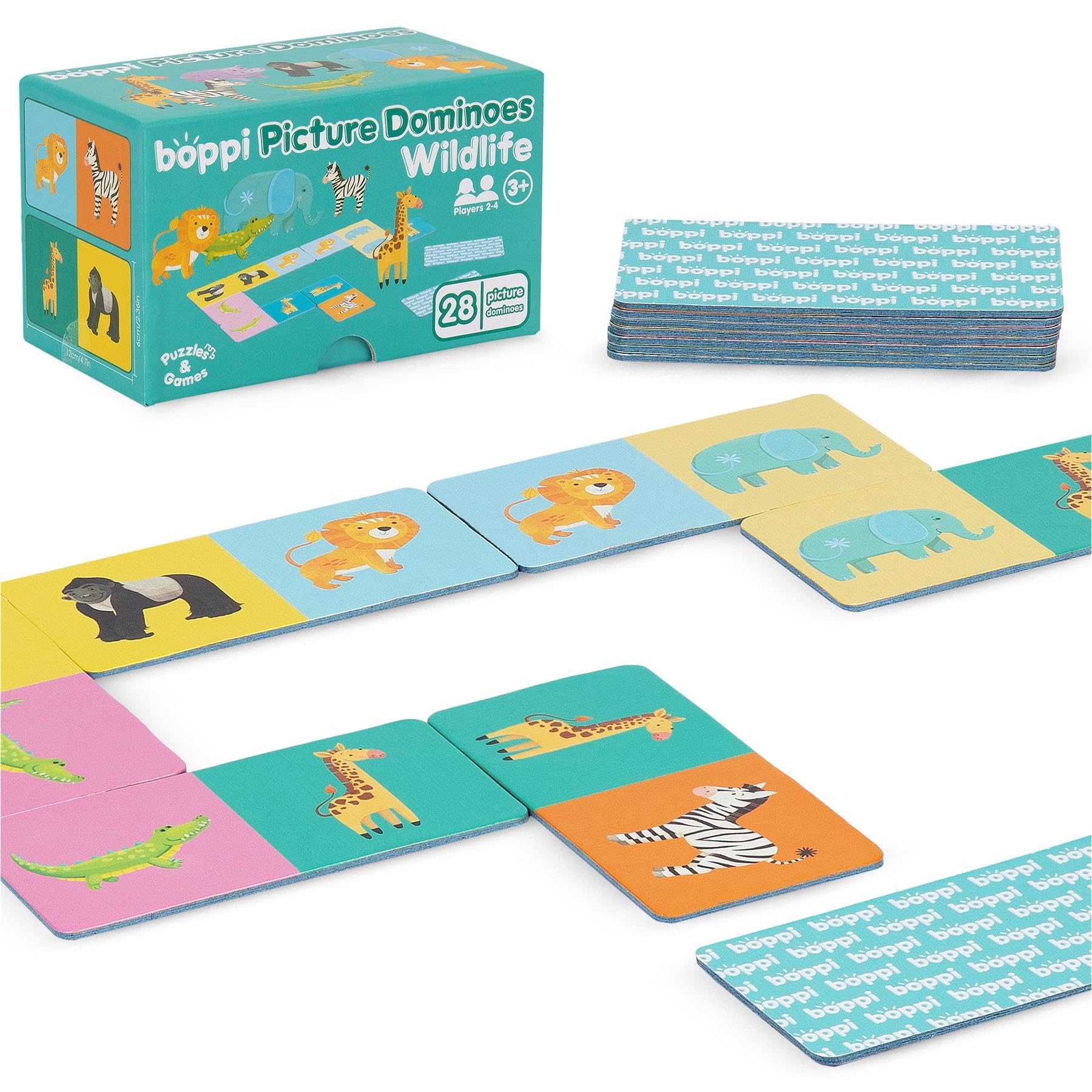 boppi Dominoes Set Picture Game for Toddlers - Colourful Wildlife Animal Themed Montessori/STEM Dominoes For Children Travel Game - Games for 3 Year Olds and Up