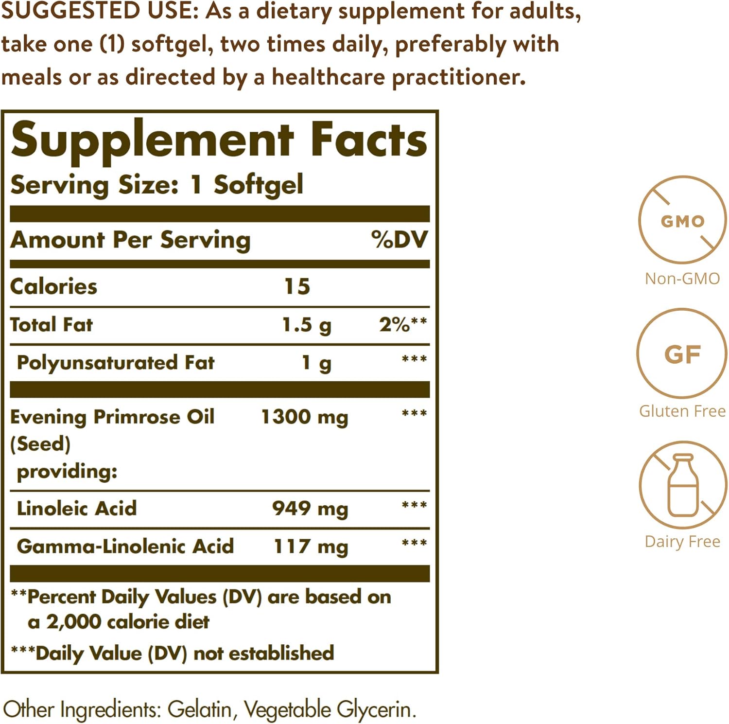Solgar Evening Primrose Oil 1300 mg, 60 Softgels - Promotes Healthy Skin & Cardiovascular Health - Nutritional Support for Women - Non-GMO, Gluten Free, Dairy Free - 60 Servings: Health & Personal Care