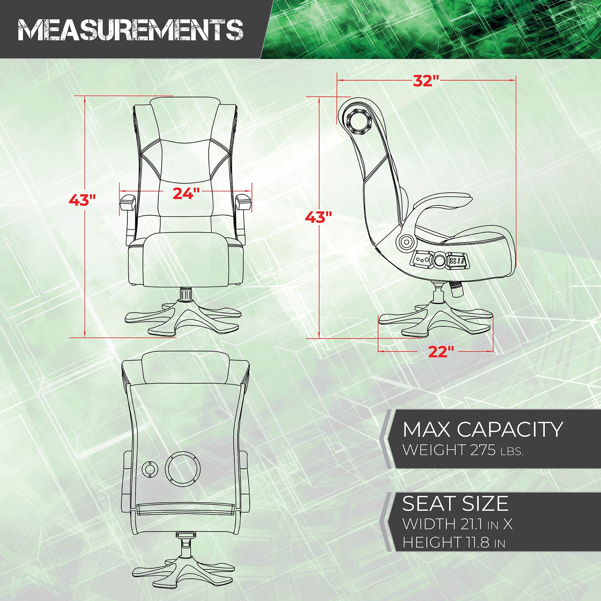 X Rocker 2.1 Sound Wireless Bluetooth 2 Speaker Video Gaming Chair with