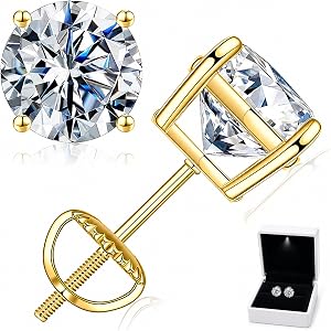 Moissanite Stud Earrings for Men Women Screw Back 925 Sterling Silver | Moissanite Earrings for Women D Color VVS1 Round Cut