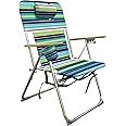 Caribbean Joe Folding Beach Chair, 4 Position Portable Backpack Foldable Camping Chair with Headrest, Cup Holder, and Wooden Armrests