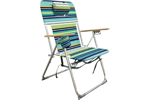 Caribbean Joe Folding Beach Chair, 4 Position Portable Backpack Foldable Camping Chair with Headrest, Cup Holder, and Wooden Armrests, 300 lb Capacity
