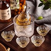 WINIAER Glass Sake Set - Clear Bottle, 1 Warming Mug, 1 Pot, 4 Cups for Hot or Iced Sake Lovers