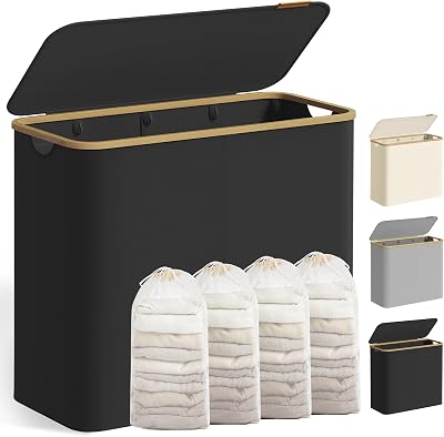SONGMICS 200 L Laundry Basket with Lid 4-Section Large Hamper 78 x 38.5 x 70.5