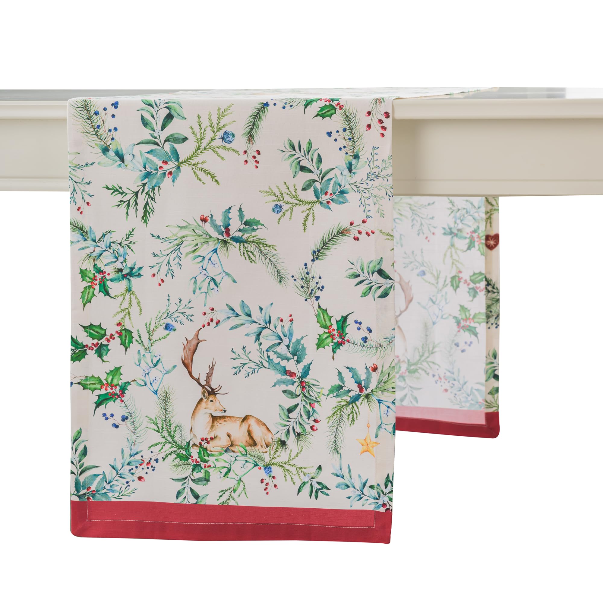 Maison d' Hermine Table runner 100% Cotton Single Layer Table Runners 230 CM long for Christmas Decorations Home Kitchen Dining Party Wedding Bridal Shower (Holly Time, 37 cm x 230 cm)