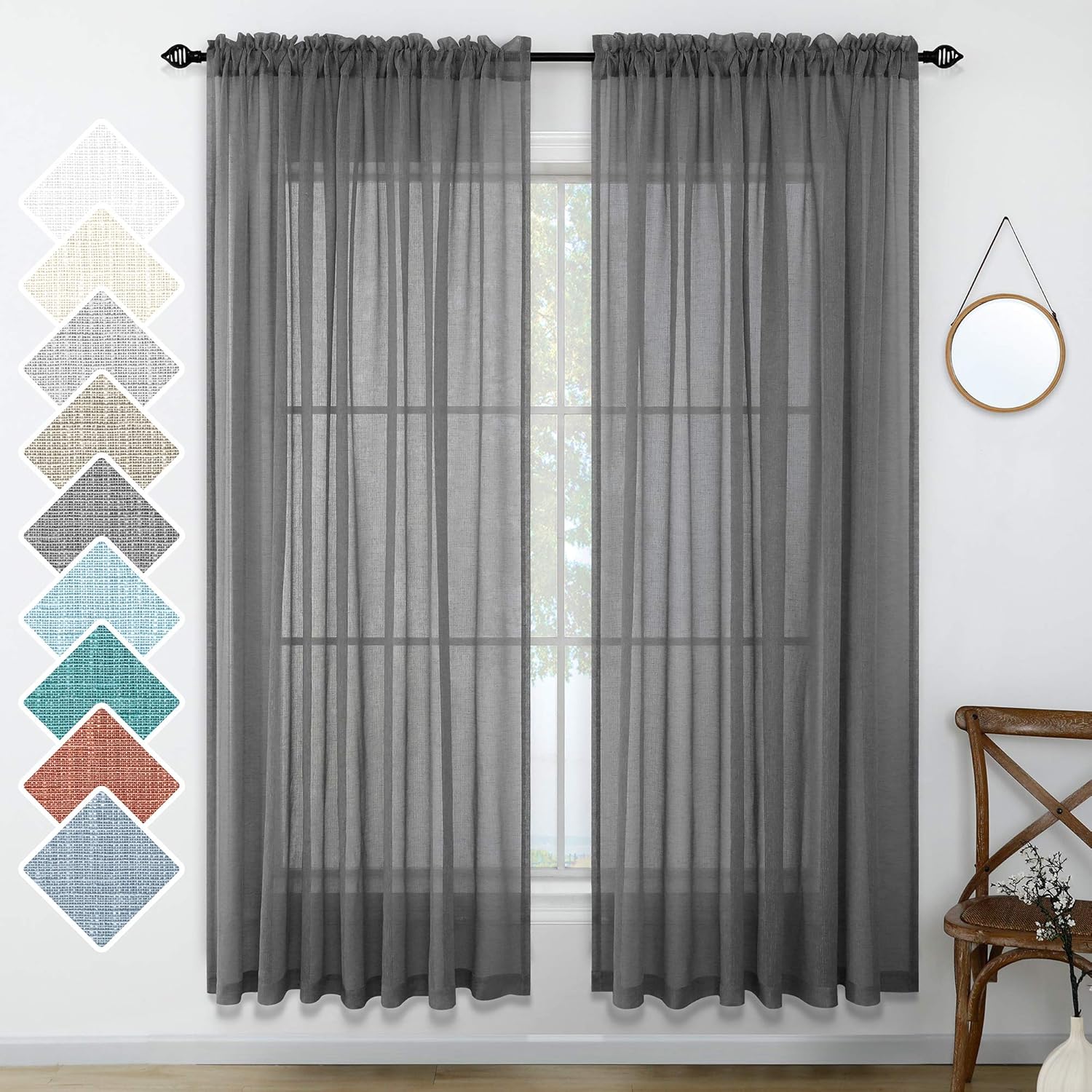 Dark Grey Sheer Curtains 84 Inches Long for Living Room Set