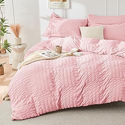 HYMOKEGE Pink Full Size Comforter Sets Seersucker 7