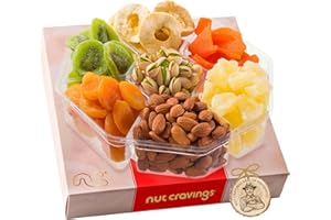 Nut Cravings Gourmet Collection - Holiday Dried Fruit & Mixed Nuts Gift Basket in Red Box (7 Assortments, 2 LB) Xmas Food Arrangement Platter, Bday Care Package, Healthy Kosher Snack Tray, Women Men