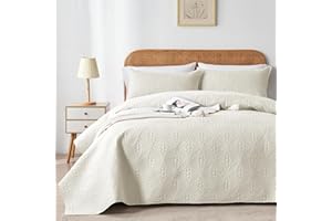 WURUIBO King/Cal King Quilt Set Cream White, Microfiber Lightweight Bedspreads, Ultrasonic Embossed Solid Coverlet, Thin Bedding Set for All Season, Soft Breathable Bed Cover(1 Quilt, 2 Pillow Shams)