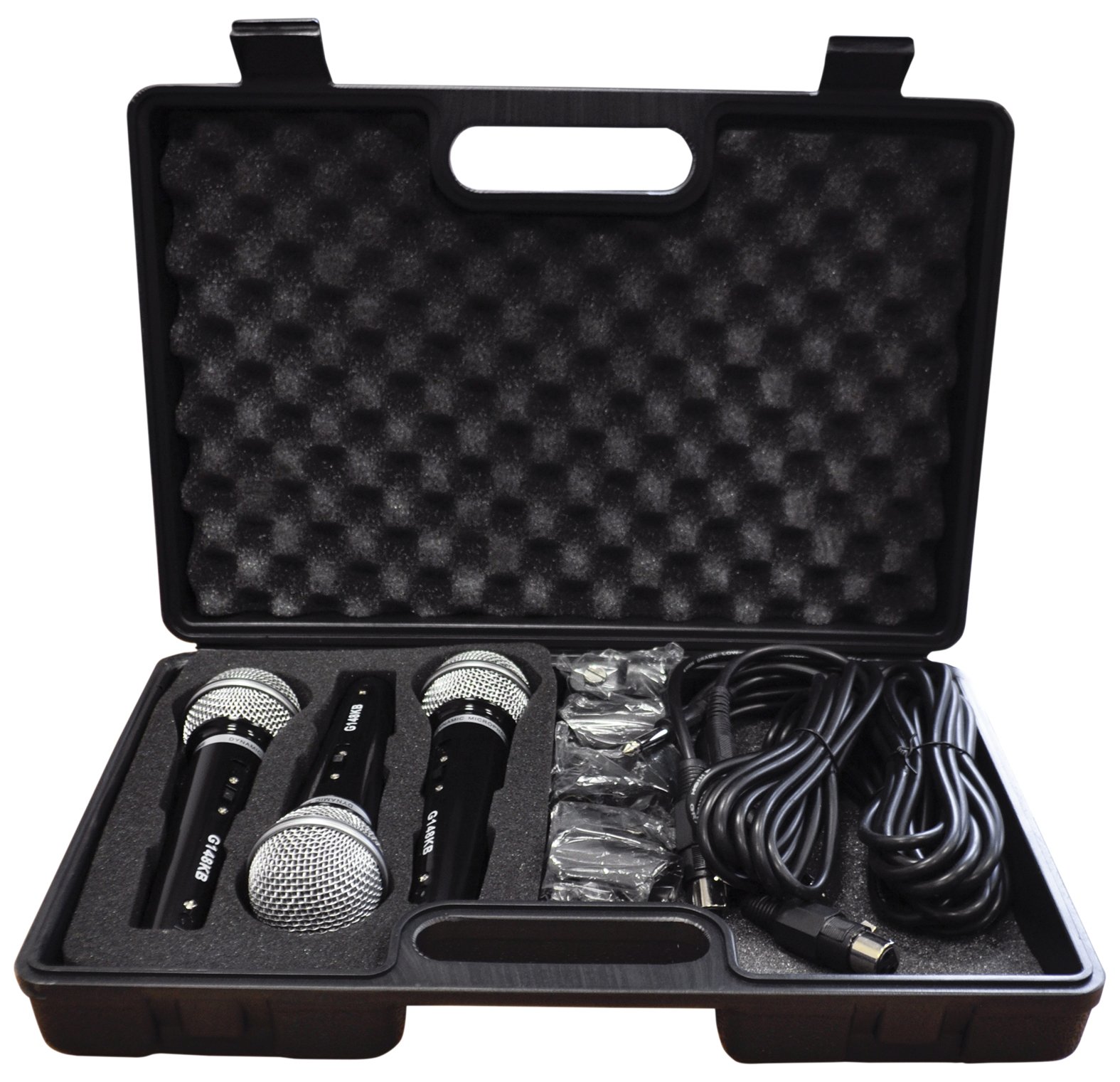 Soundlab Dynamic Vocal Microphone Kit with 3 Plastic Microphones, Leads and Carry Case