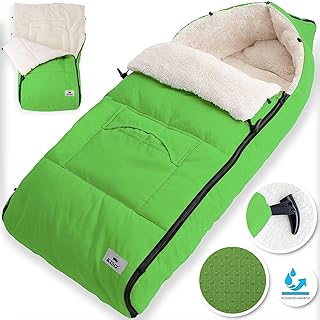 KIDIZ® Babyfußsack Baby Fußsack Winterfußsack Babyschale mit Reißverschluss Kuschelsack Babydecke Kinderwagen waschbar verschließbarer Kopfteil,Tasche, passend für alle Kinderwagen, Farbe:Grün
