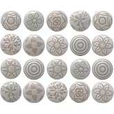 Ajuny 20 White Ceramic Cabinet Knobs, Handmade Drawer Pull Handles Set | Glossy pottery accents for dressers, cupboards, chests, bathroom vanities and kitchen furniture; mounting hardware included.