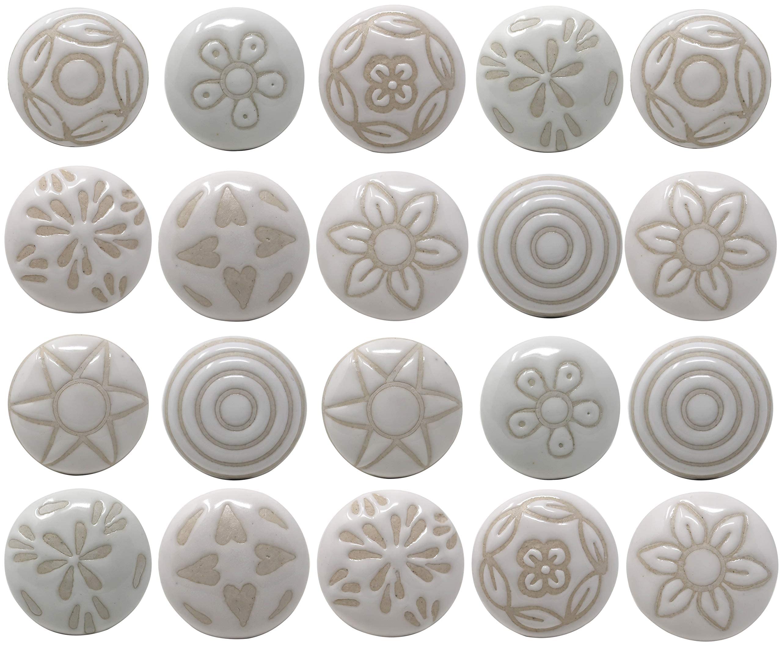 Photo 1 of Ajuny Set of 20 Ceramic Knobs White for Dresser Drawers Chest Cupboard Bathroom Cabinet Kitchen and Furniture Handmade Vintage Handles Pull Decorative Knobs