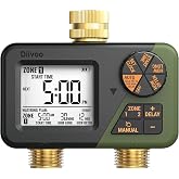 Diivoo Brass Hose Timer 2 Outlet, Sprinkler Timer for Garden Hose | IP66 Waterproof, Large Display Easy Program, Rain Delay &amp; Manual Watering for Outdoor Automatic Irrigation of Garden, Lawn