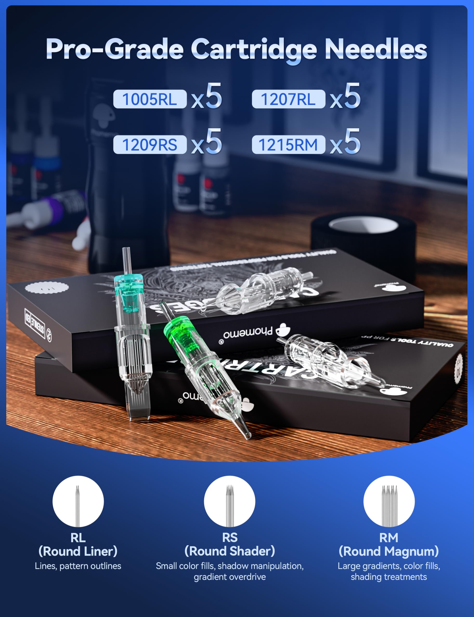 Phomemo Tattoo Gun Kit, Wireless Tattoo machine Kit for Beginners Complete Set, Tattoo Pen with 20 Tattoo Cartridge Needles, Tattoo Practice Kit with 1 Batteries