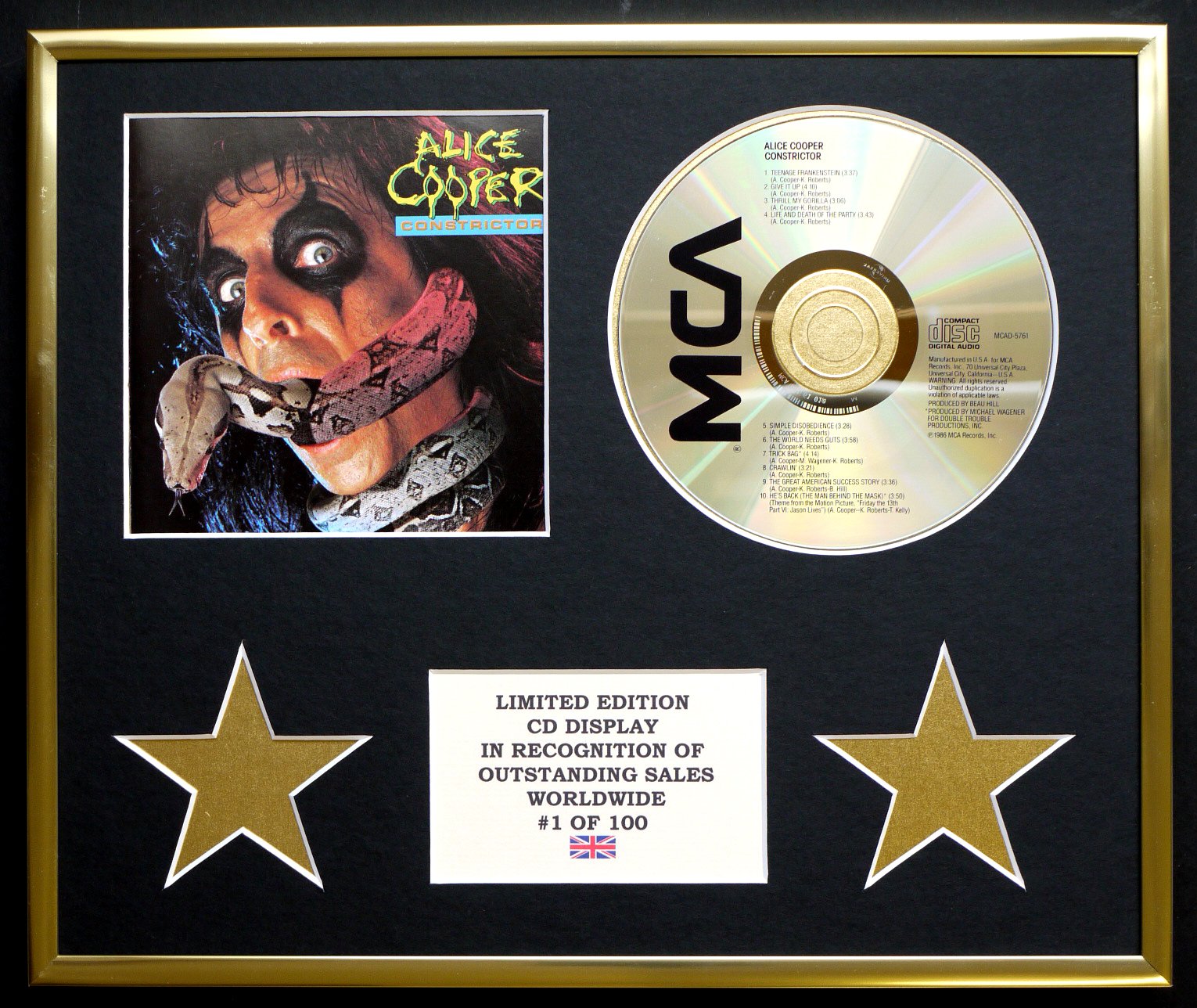 ALICE COOPER/CD DISPLAY/LIMITED EDITION/COA/CONSTRICTOR