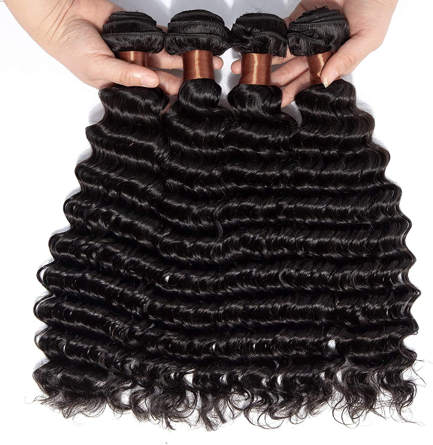 BLACKMOON HAIR(TM) Brazilian Hair Deep Wave 4 Bundles 24 24 24 24 inch 100% Unprocessed Virgin Human Hair Bundles Weaves Natural Black Color (24 24 24 24, Deep Wave Bundle)