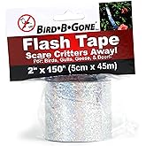 Bird B Gone Holographic Flash Tape (150ft Roll) - Reflective Bird Deterrent Tape - Scare Birds Away from Gardens, Fruit Trees, Patios & Boats - Bird Scare Tape for Pigeons, Woodpeckers, Sparrows