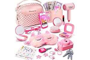 WESAYEE Little Girl Purse with Pretend Makeup for Toddler 3-5, Kids Play Purses for Girls with Accessories Age 4-6 6-8, Toddler Play Makeup Set for Kids, Fake Make up - Pink