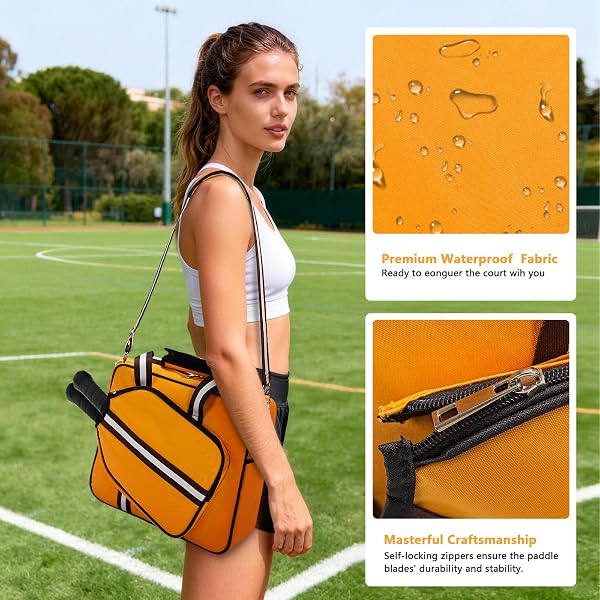 TROKUZEN PICKLEBALL TOTE BAG FOR WOMEN MEN WITH PADDLE COVER POCKET EXTERNAL BALL BAG ADJUSTABLE SHOULDER STRAP FENCE HOOK (YELLOW)
