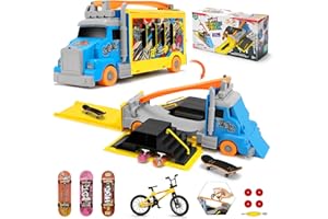 KETIEE Transforming Truck Toy for Kids, 2-in-1 Foldable Truck Fingerboard Park Kit with Skateboard Ramps, 3 Fingerboards,1 Mini Bicycle & Storage, Tech Skatepark Deck Toy Gifts for Boys Girls Ages 3+