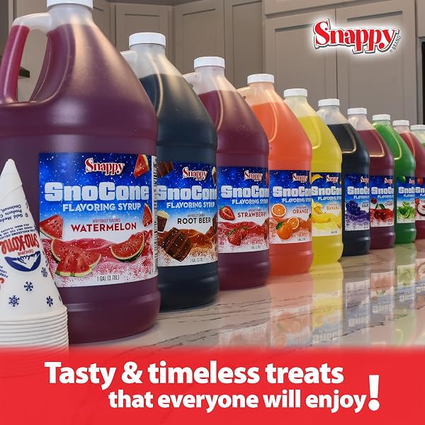 SNAPPY BANANA SNO CONE SYRUP, 1 GALLON (128 OZ), READY TO USE FOR SNOW CONE MACHINES AND SHAVED ICE
