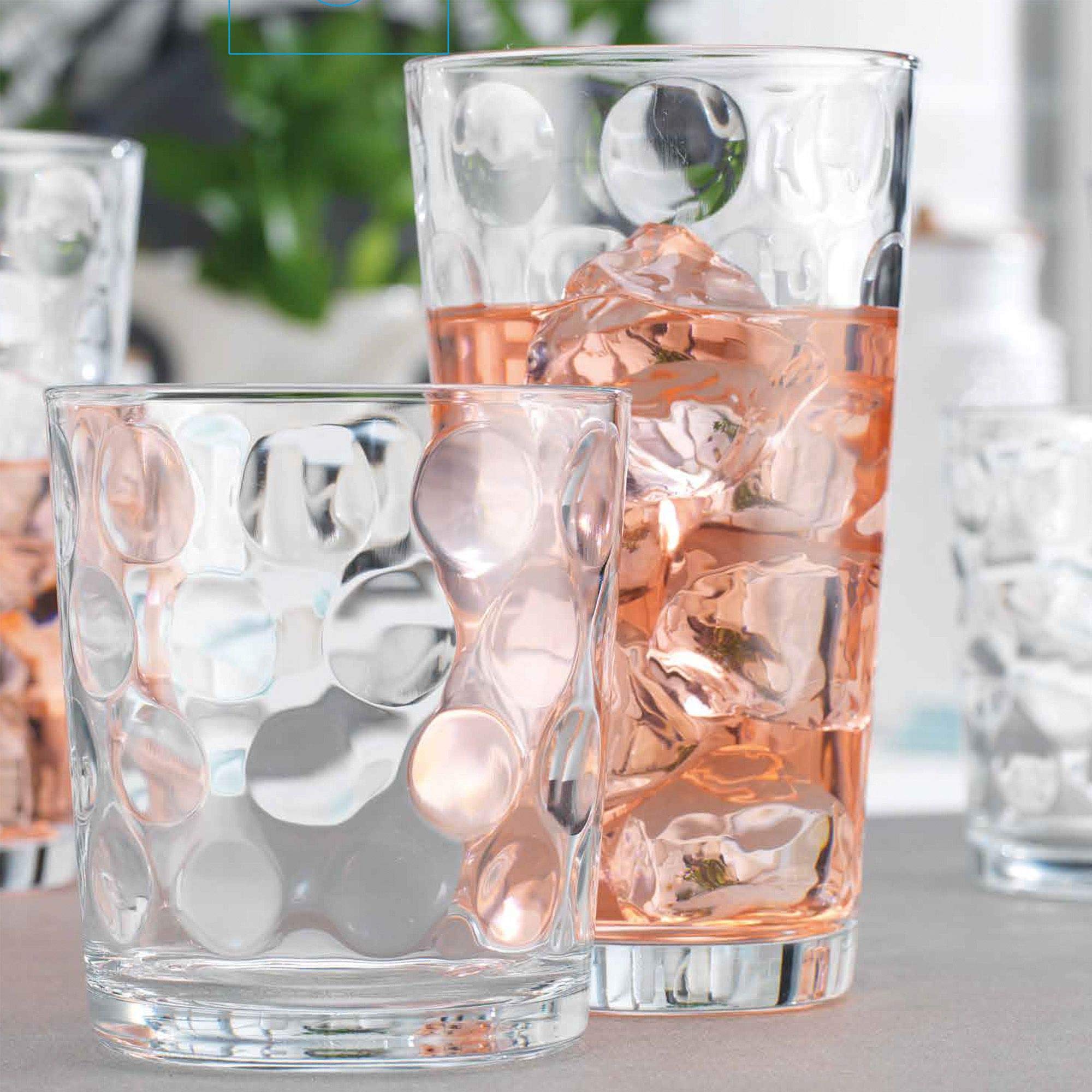Glassware Drinking Glasses Set of 8 by Home Essentials and Beyond | 4 Highball (17 oz.) Kitchen Glasses And 4 (13 oz.) Rocks Glass Cups Inner Circular Lensed for Water, Juice and Cocktails.