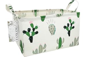FANKANG Storage Basket,Nursery Hamper Canvas Laundry Basket Foldable with Waterproof PE Coating Storage, Office, Bedroom, Clothes,Toys (L, Rec-Cactus)