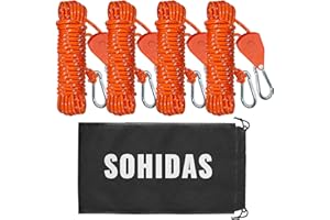 SOHIDAS Camping Rope Reflective Tent Rope Guyline with Ratchet Pulley, Tarp Tie Down Ropes for Tent Tarp, Canopy Shelter, Camping, 13ft Adjustable Guy Line for Canopy Tent 4 Pack Guy Lines Tents Cords