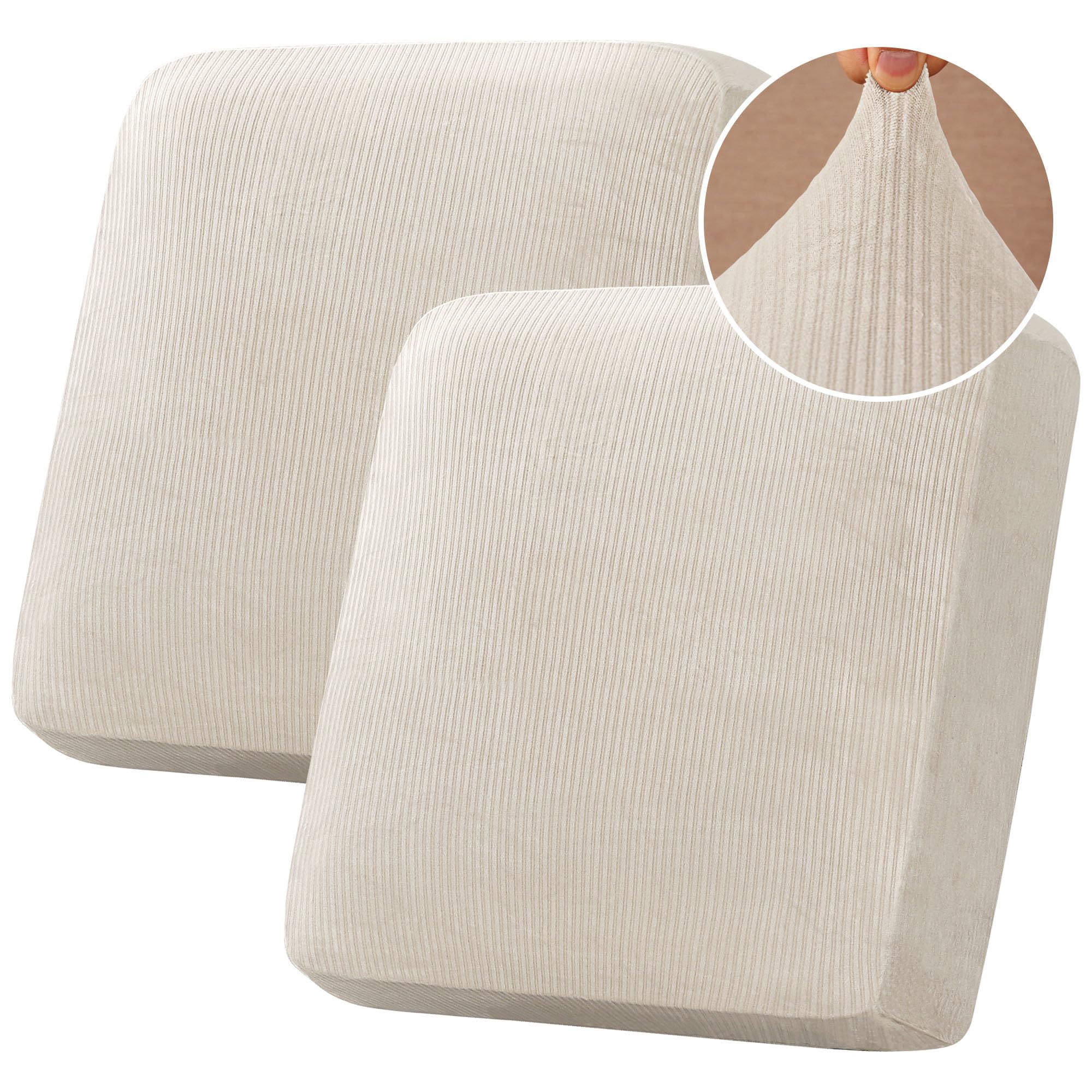 Photo 1 of H.VERSAILTEX Velvet Stretch Couch Cushion Cover Plush Cushion Slipcover for Chair Loveseat Sofa Cushion Furniture Protector Seat Cushion Sofa Cover (2 Piece Large Sofa Cushion Covers, Ivory Striped)