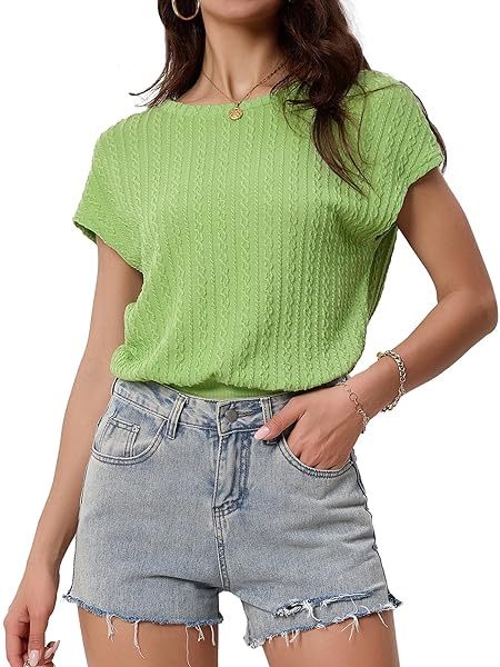 CFLHN GREEN TOPS FOR WOMEN DRESSY CASUAL BUSINESS OUTFIT CASUAL CAP SLEEVE SWEATER TOP S