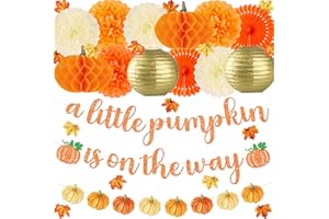 Kriyokiaa Little Pumpkin Baby Shower Decorations 71 Pcs Fall Baby Shower Decor with Tissue Pompom, Paper Fans, Lantern, Banners & Artificial Maples for Rustic Neutral Shower Party Supplies
